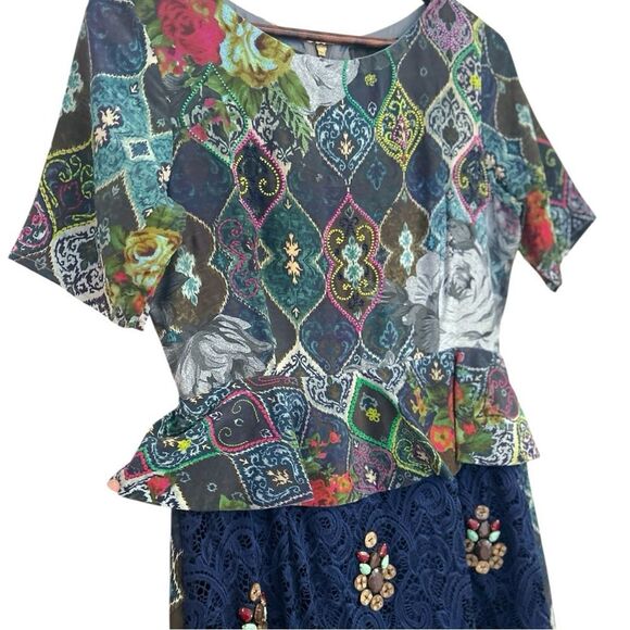 HEMANT & NANDITA Multicolor Patchwork Mini Peplum Dress, Size 8 - Picture 6 of 13